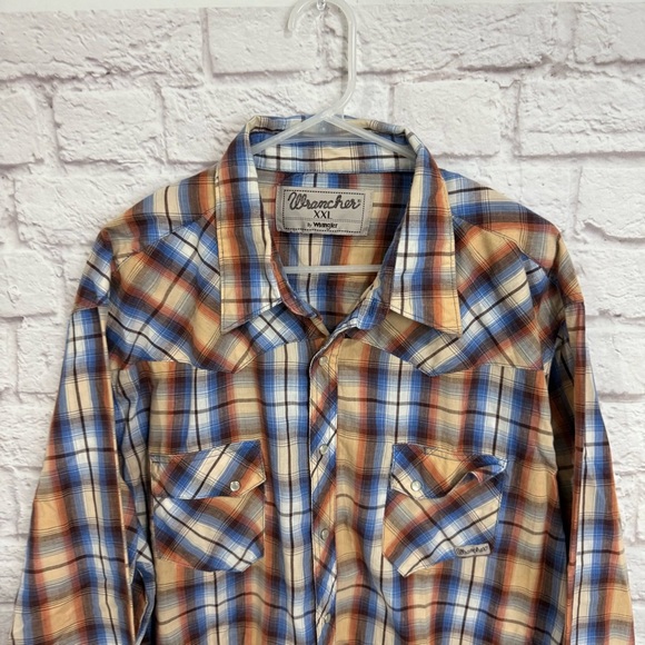 VTG Wrangler Wrancher Mens XXL Western Pearl Snap Button Down Plaid Long Sleeve - Picture 2 of 7